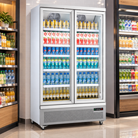 Réfrigérateur de présentation commercial vertical de qualité industrielle, grande capacité, 2 portes vitrées, pour supermarché, refroidisseur de boissons