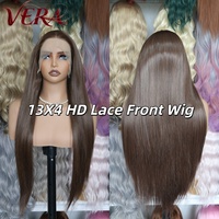 Perruque synthétique HD 13x4 Lace Front sans colle en fibre Futura de qualité supérieure, brune, lisse, résistante à la chaleur, naturelle et réaliste, vente en gros
