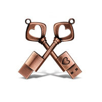 Clé USB en métal en forme de cœur (bronze + rouge) – Clé USB haute vitesse, clé mémoire flash originale, cadeaux, 16 Go, clés USB mignonnes