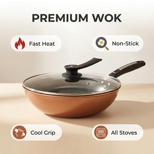 <span class=keywords><strong>Wok</strong></span> <span class=keywords><strong>de</strong></span> Hierro Negro Pre-Sazonado Tradicional Chino <span class=keywords><strong>de</strong></span> 32 cm, Antiadherente, con Revestimiento Cerámico, Tapa <span class=keywords><strong>de</strong></span> Vidrio, Ecológico, para Saltear - Product Image 4