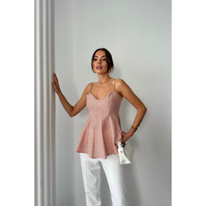 Blusa con Tirantes Estilo Waffle a Rayas Marrones con Detalles Oscuros, Talla S para Mujer - Product Image 5