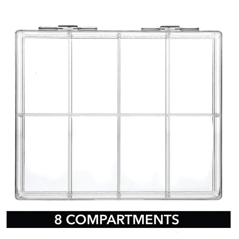 mDesign Boîte à thé avec couvercle - Boîte à thé empilable avec huit compartiments pour différents types de thé - Rangement clair et frais des sachets de thé en plastique - Transparent