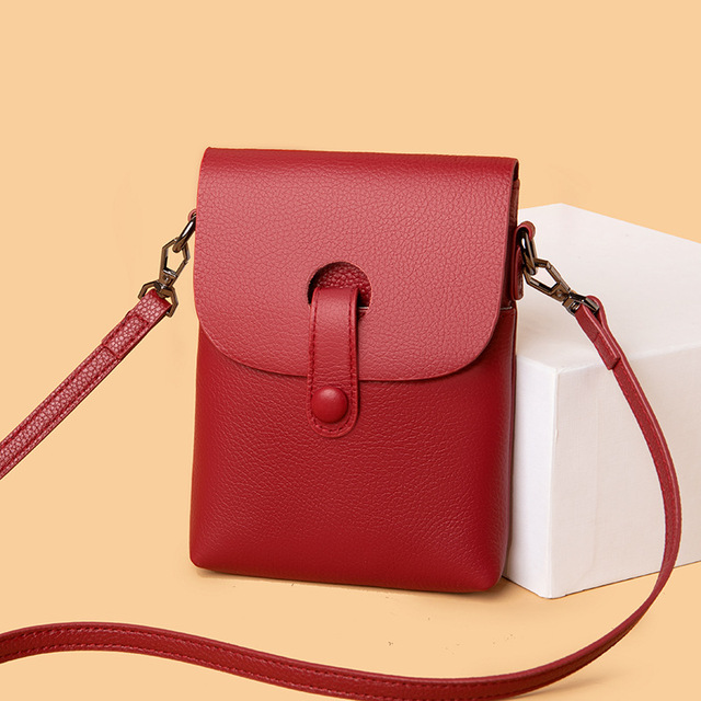 Mini Cell Phone Pouch Crossbody Bag for Women Vintage Genuine Leather Small Square Shoulder Bag Phone Wallet with Zipper Closure