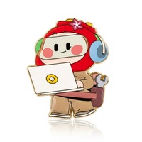 Badge métallique électroplaqué en émail dur, motif personnage de dessin animé mignon et fleur antique, pour casque de gamer, ordinateur portable, broche, sac à dos, décoration de mode
