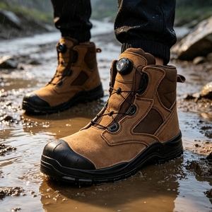 Bottes de travail montantes en daim marron pour hommes DSF1030 avec système de laçage rapide, chaussures de sécurité antidérapantes et protectrices - Product Image 2