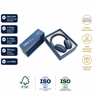 Boîte cadeau rigide personnalisée de luxe avec logo, en carton gris, avec doublure en mousse, emballage pour écouteurs, vente en gros, matériaux recyclés écologiques