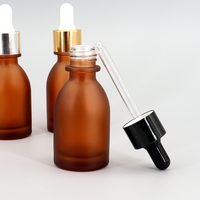 30ml Mattierte Bernsteinfarbene Glasflasche mit Pipette, Galvanisch Versilbert, Vergoldet oder Schwarz Umrandet, für Ätherische Öle, Serum, Kosmetik, Leere Flasche