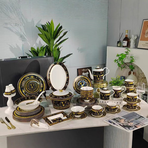 High Quality Eco-Friendly Pure Gold Embossed Bone China Dinner <b>Set</b> Classic Luxury Tableware for Weddings Home Hotels; <b>PC</b> Cup Kit - Product Image 2