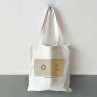 Холщовая Сумка для покупок для женщин, хлопковая тканевая Экологически чистая сумочка-тоут для книг от Солнца и Луны, многоразовые мешки для покупки продуктов