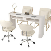 Nouvelle table de manucure blanche pour une personne et plusieurs personnes avec lampe de table, collecteur de poussière, table à ongles à double tiroir personnalisable