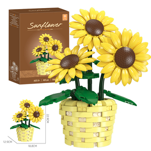 Bloques de Construcción de Plástico con Diseño de Girasoles Artificiales en Maceta, Rompecabezas 3D, Colección de Macetas Decorativas, Regalos - Product Image 1