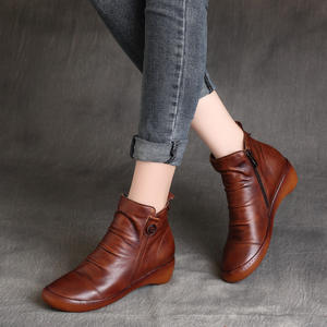 Nouvelles Bottines à Lacets en Cuir Véritable Style Ethnique Rétro Automne Hiver, Plateforme, Semelle Souple, Talon Compensé - Product Image 2