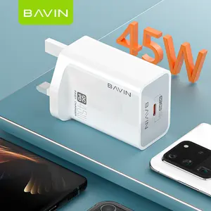 BAVIN英国插头45w快速充电便携式移动2合1电话充电器c型数据线PC800E充电器