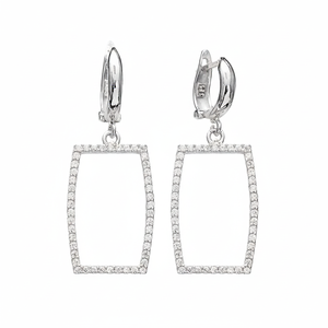 Rectangle Hollow Design <b>Dangle</b> <b>Earring</b> For Woman Turkish Wholesale Handmade 925 Sterling <b>Silver</b> Jewelry - Product Image 2