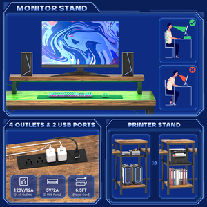 Bureau PC portable convertible pour 2 personnes, grande station de travail double pour jeux, table d'étude avec rangement et support d'imprimante - Product Image 5
