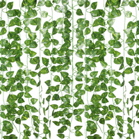 Lot de 12 guirlandes de feuilles artificielles suspendues, plantes grimpantes en PE, lierre vert, 220 cm, pour la maison, le jardin, la remise des diplômes, Halloween, le Nouvel An