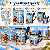 Mug en céramique souvenir d'Argentine avec cuillère intégrée, design paysage Andes, obélisque Tango, tasse à café en porcelaine, vente en gros