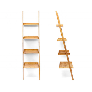 <strong>Free</strong> <strong>Standing</strong> Storage Rack Book <strong>Shelves</strong> Plants Stand Display Shelf Living Room Bedroom Office Bamboo 4-Tier Ladder Shelf - Product Image 4