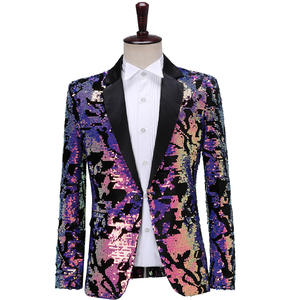 Chaqueta brillante de lentejuelas verdes para hombre, traje de esmoquin de un botón con cuello chal y purpurina, trajes y Blazer para fiesta de boda y escenario, 2023 - Product Image 1