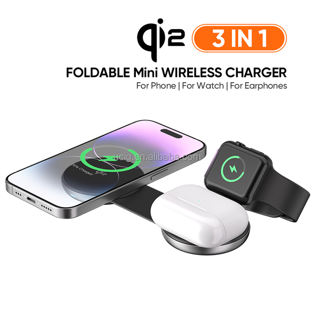 QI2 Mini Foldable Wireless Charger 2026 New Model Mobile Phone Earphone Smart Watch 3 in 1 Charging Pad
