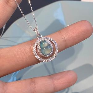 Collier en argent pur S925 avec pendentif ovale en turquoise naturelle, chaîne en os de serpent, sensation fraîche, pendentifs fins, charmes - Product Image 1