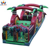 Parcours d'obstacles gonflable commercial Dinosaure 2026 avec grand toboggan en PVC pour usage public en centre commercial, idéal pour le divertissement