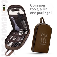 Kit de pique-nique et camping, ensemble de cuisine d'extérieur, ustensiles de cuisson portables en acier inoxydable, sac de rangement, sac de transport, sac de pique-nique, huit pièces