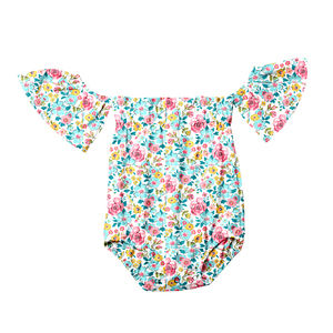 Mameluco de Seda Láctea para Bebé con Hombros Descubiertos, Body Estampado con Mangas Acampanadas para Bebé, Ropa Personalizada OEM ODM para Niña - Product Image 5
