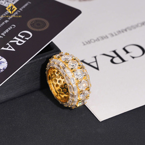 ZUANFA JEWELRY S925 Round+Baguette VVS Moissanite Gold Plated Pave Setting Luxury Unisex Party Jewelry <b>Man</b> Band <b>Ring</b> Rapper <b>Ring</b> - Product Image 5
