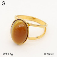 Bague double bande ovale vintage en acier inoxydable plaqué or 18 carats avec cabochon en résine colorée pour femme, bijoux de mode quotidiens en gros