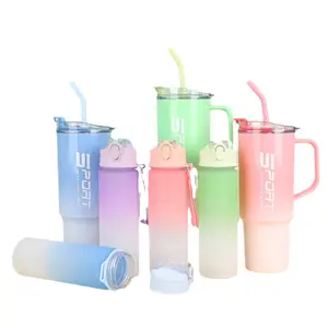 Новая пластиковая чашка градиентного цвета, холодная изоляция, ледяная смелая чашка, набор из трех предметов, переносная и сопровождающая чашка
