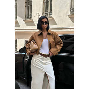 Abrigo Corto Marrón para Mujer, Forro de Piel Sintética, Tejido Impermeable, Estampado Informal, Talla Grande, Algodón Personalizado para Otoño Invierno - Product Image 4