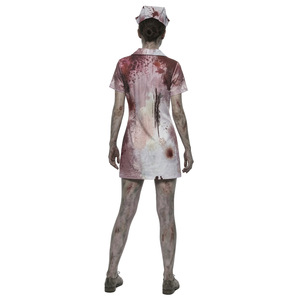 Flowers Fall Into The Clouds Halloween <b>Zombie</b> Nurse <b>Costume</b> Dress Bloodstain Printed Horror Cosplay Outfit - Product Image 3