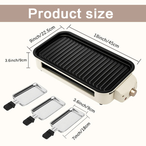 Grill électrique sans fumée MITCMOLARD 1500W, barbecue antiadhésif 46cm, 3 mini-plaques à <span class=keywords><strong>raclette</strong></span>, température réglable, pour la maison et l'hôtel - Product Image 3