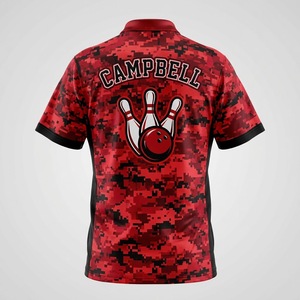 Maillot de bowling personnalisé pour homme, camouflage rouge, manches courtes, fermeture éclair, respirant, pour sports d'équipe - Product Image 3