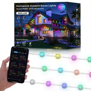 Hot Sale Christmas Lights Ip67 Waterproof Rgbic Led Outdoor Eaves Light String Wifi App Controlled Holiday Garden Point Lights