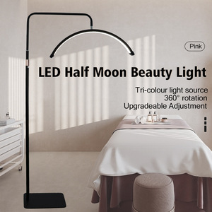 مصباح أرضي حديث بتصميم نصف قمر مع إضاءة LED قابلة للتعتيم، تحكم عن بعد، 3 أوضاع لونية، سطوع عالي بدون ظل، إضاءة تجميلية لفن الرموش والأظافر - Product Image 5