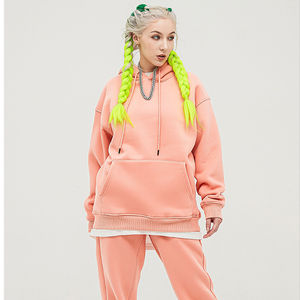 2023 Herbst und Winter Mode Marke Paar Fleece gefüttert verdickte Kapuze Sweatshirt Anzug einfarbig lange gestrickte Kleidung - Product Image 3