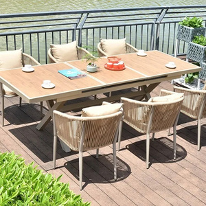 Modern Outdoor Balcony Cafe Aluminum Alloy Wood Plastic Rope Braided Waterproof <strong>and</strong> Sunproof Outdoor Stretch <strong>Table</strong> <strong>and</strong> <strong>Chair</strong> <strong>Set</strong> - Product Image 6