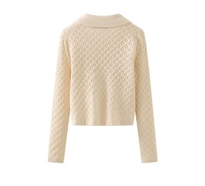 <span class=keywords><strong>Cardigan</strong></span> en tricot pour <span class=keywords><strong>femme</strong></span> à col polo et manches longues, texture losanges, boutons colorés, faible MOQ, personnalisable - Product Image 3