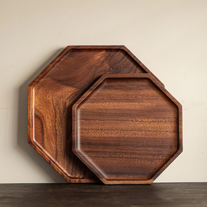 Assiette octogonale en bois de noyer d'Amérique du Sud, assiette à fruits secs en bois massif, assiette à dessert, assiette à collation en bois original, petit plateau - Product Image 1