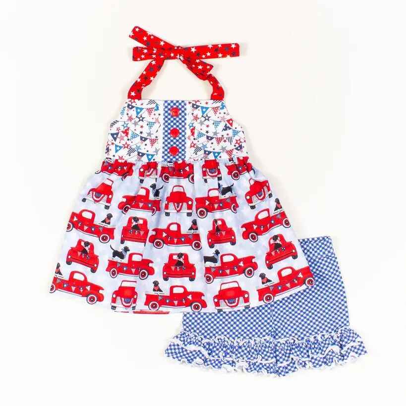 Boutique remake giggle moon remake patriotic outfits wholesale children's girl summer July 4th outfit sets