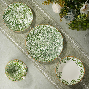 Service de table en porcelaine de luxe 20 pièces, tasses et soucoupes en céramique, motif feuille élégant en relief, impression tampon, forêt de saules vertes - Product Image 6