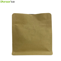 100g Usine de sacs à café personnalisés Sac à fond plat en papier kraft recyclable en gros avec fermeture éclair et valve pour emballage de café