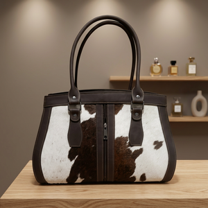 Genuine Leather Girls Handbags Zipper Closure Eco-Friendly Vintage Style Stripe Handicraft Shopping Bags Large Capacity - Product Image 3