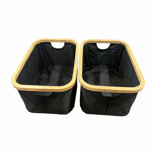 Paniers de rangement noirs pour l'organisation, bacs de rangement en tissu, paniers de rangement pliables avec poignées en bambou pour étagères et placard - Product Image 1