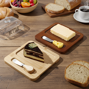 Piatto in <span class=keywords><strong>Vetro</strong></span> per Burro e Formaggio <span class=keywords><strong>con</strong></span> <span class=keywords><strong>Coperchio</strong></span> e Coltello, Senza BPA e Portatile, Contenitore per Torte e Dessert per Feste e Ristoranti - Product Image 4