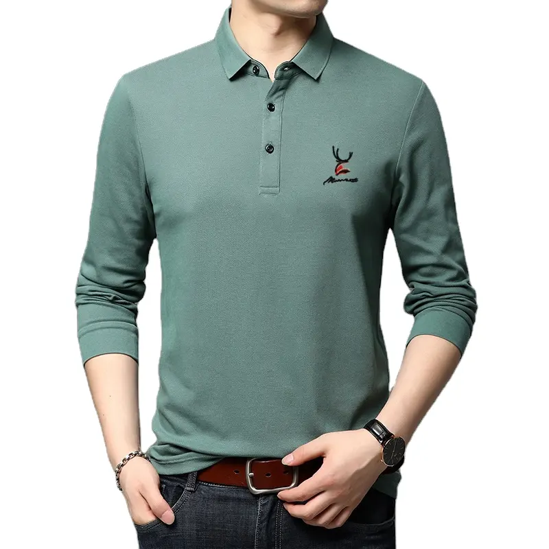 Wholesale custom high-quality spring new casual plus size t shirt for men solid color top cotton men polo shirts long sleeves