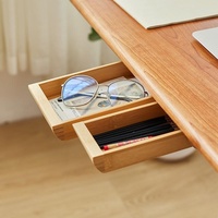 Organisateur de tiroir sous bureau en bambou avec adhésif 3M et rail de glisse fluide, boîte de rangement dissimulée pour accessoires de bureau et de maison
