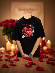 T-Shirt da Uomo per San Valentino con Stampa Cuore di Rose, Collo Tondo, Manica Corta, Design con Rose Rosse sul Davanti, 100% Cotone - Product Image 2